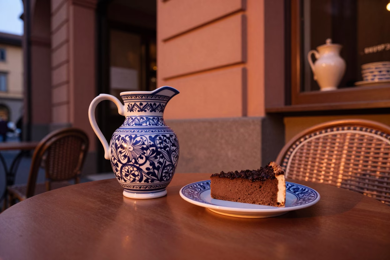 Ceramic Tableware in Bologna at Copper-toned Light Before Dusk in in Bologna, Italy