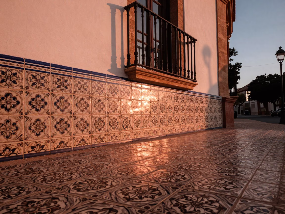 Ceramic Tiles in Valencia at Copper-toned Light Before Dusk in in Valencia, Spain