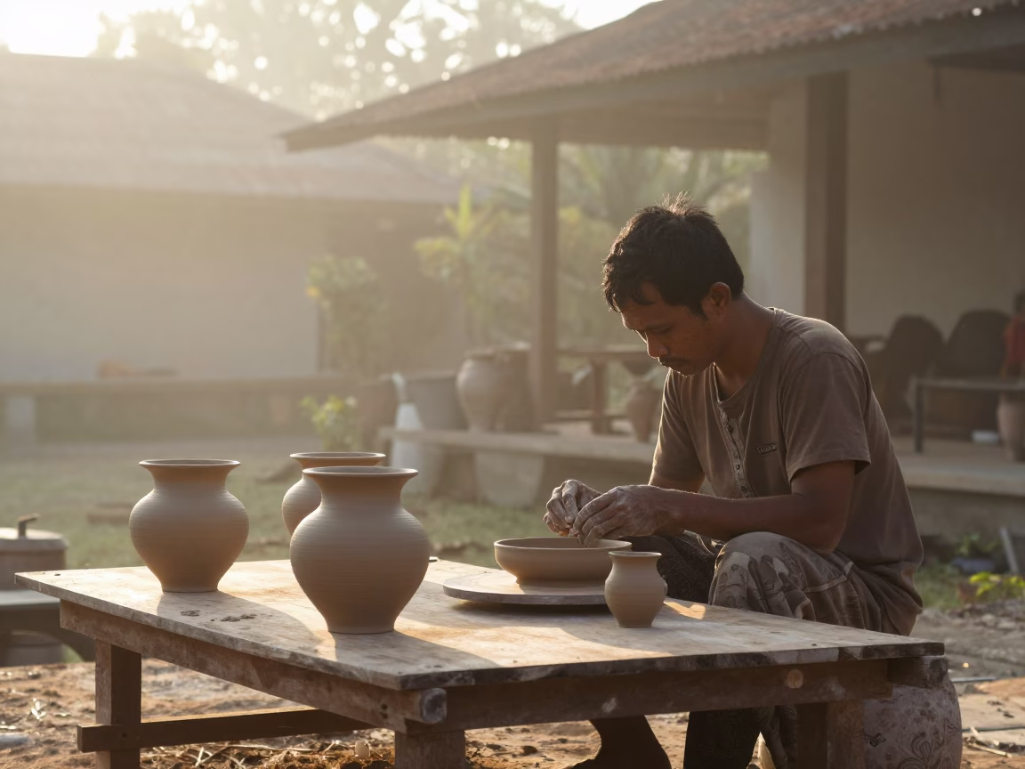 Ceramic Vessels at First Light Of Dawn in Yogyakarta in in Yogyakarta, Indonesia