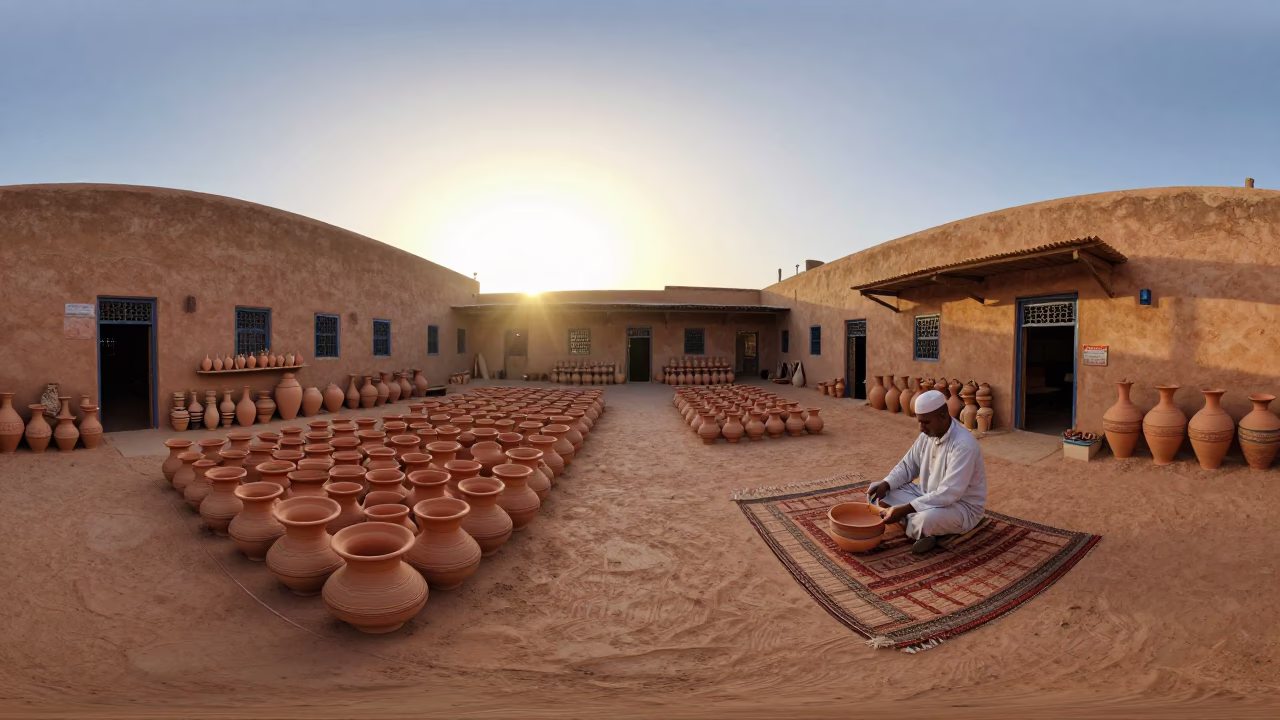 Ceramic Workshop in Fez at Sunset Light in in Fez, Morocco