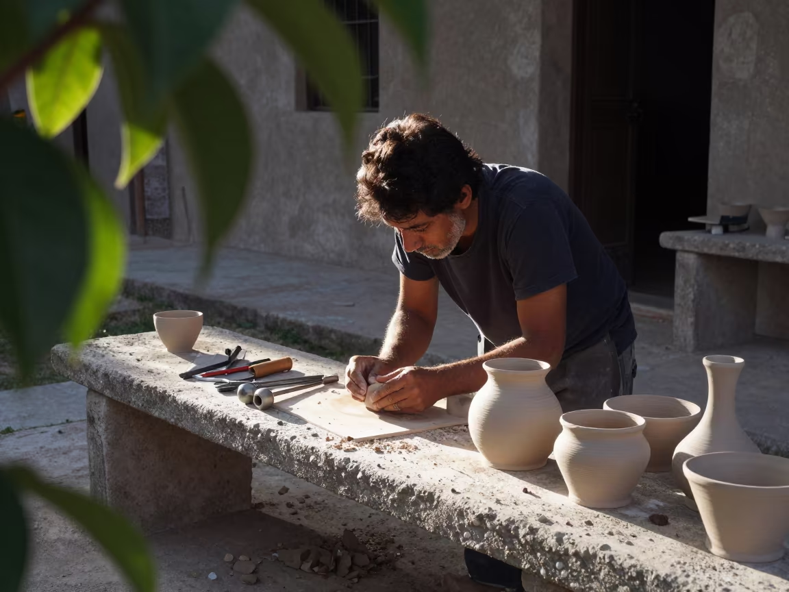 Ceramicist at Dawn Bench in Santa Cruz in in Santa Cruz de la Sierra