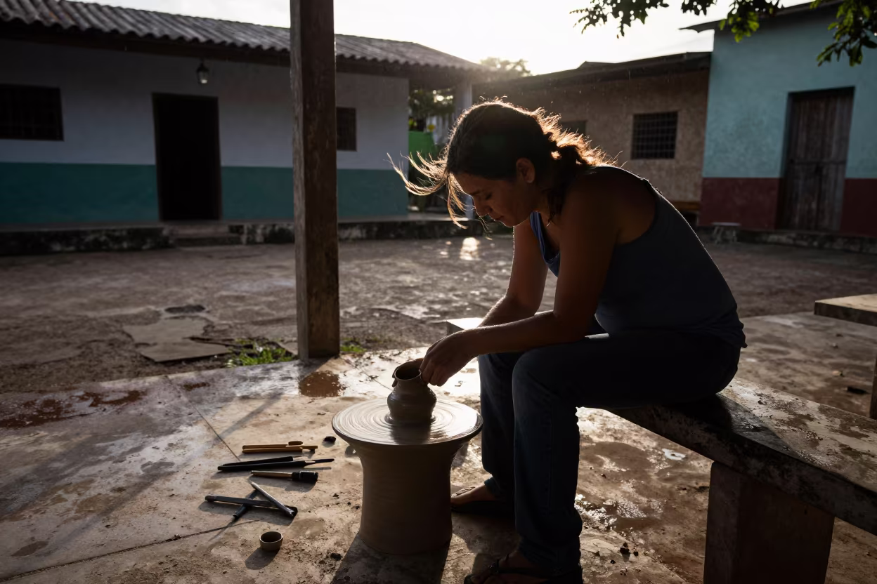 Ceramicist at Dawn in Cumaná Courtyard in in Cumaná