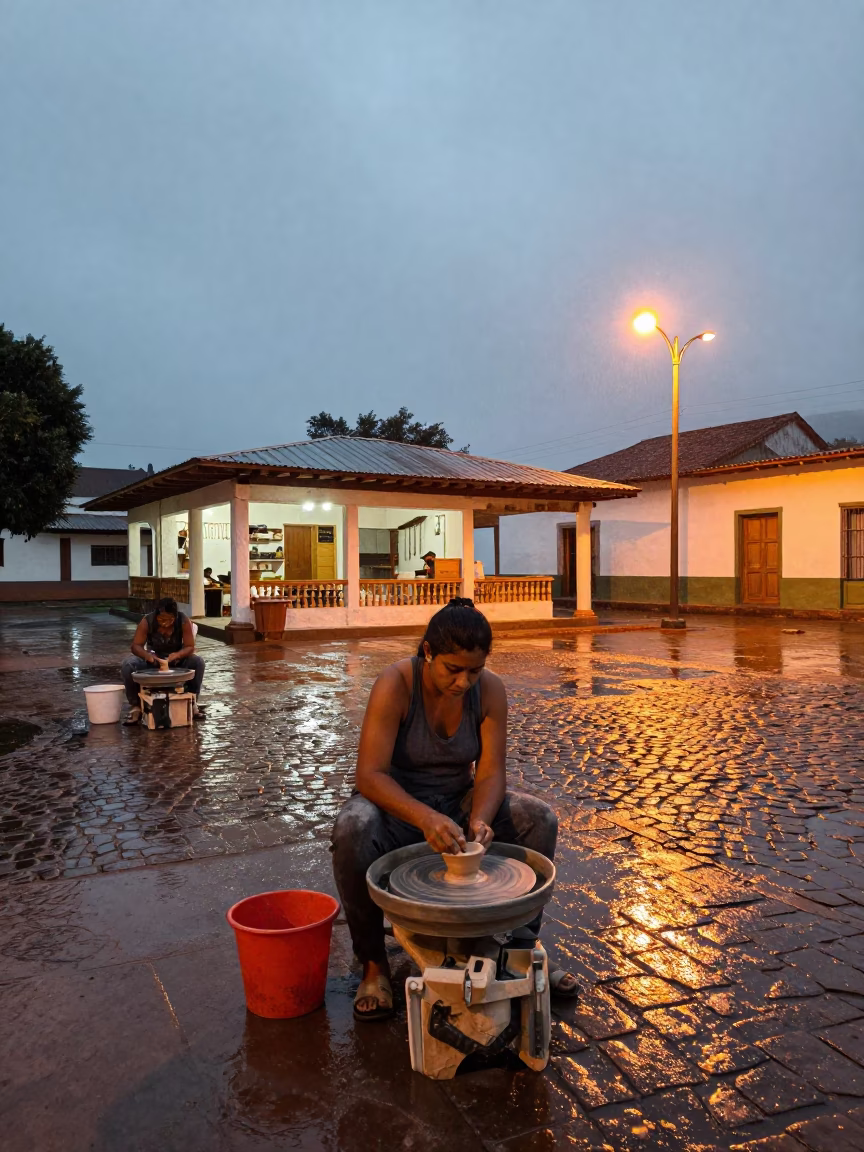 Ceramicist at Santa Cruz Square Dusk in at a public square in Santa Cruz de la Sierra