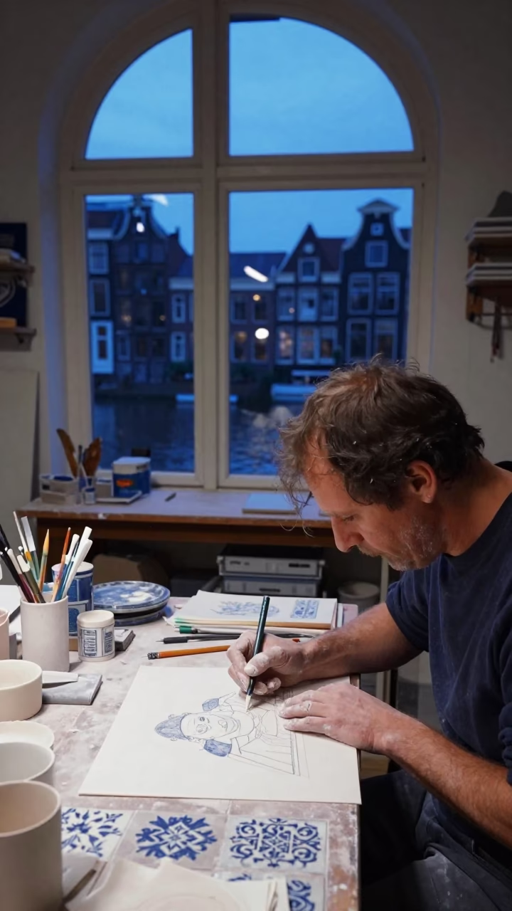 Ceramicist Sketching in Amsterdam in in Amsterdam, Netherlands