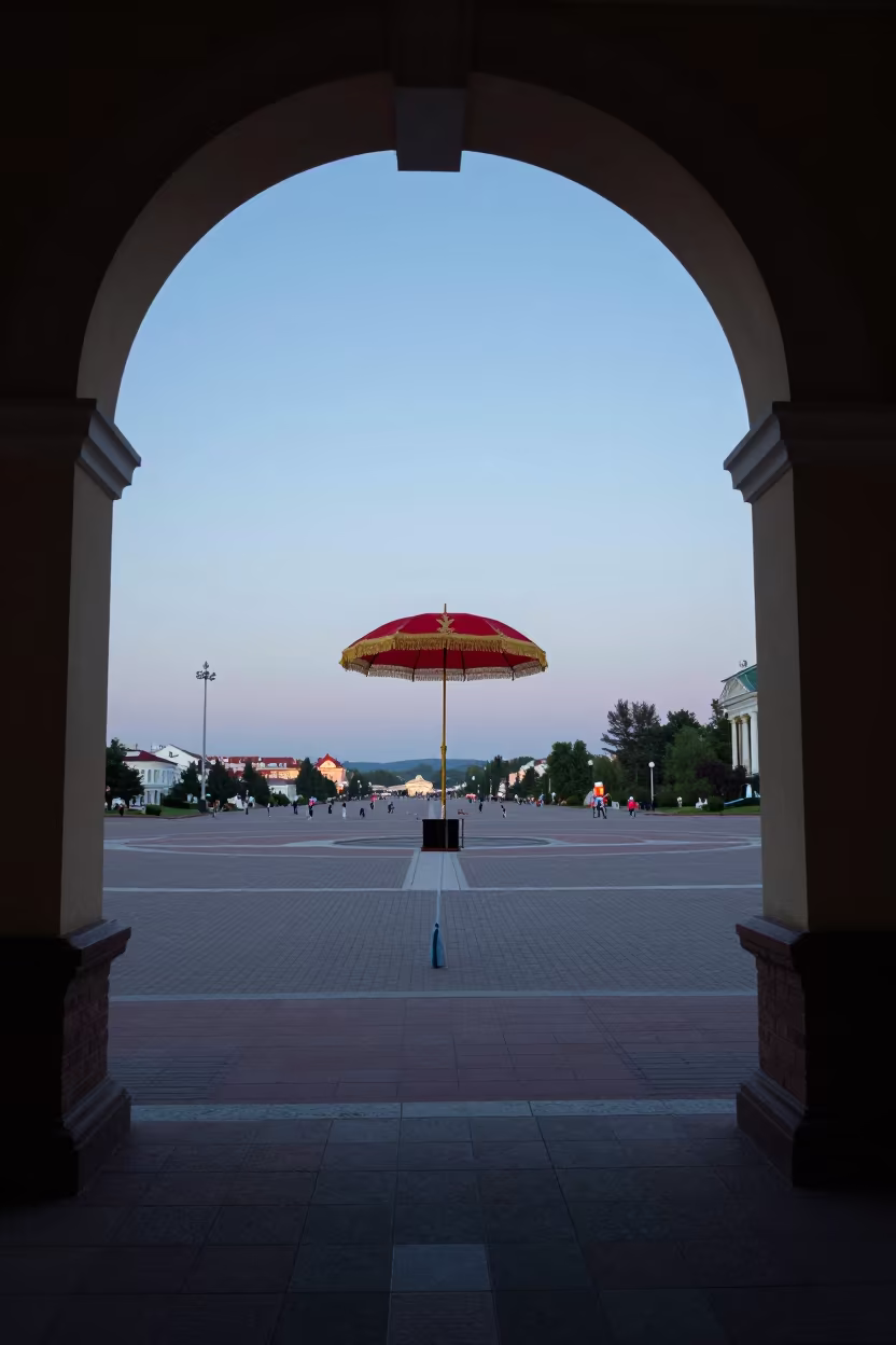 Ceremonial Parasol Dusk Festival Kemerovo in at a public square during a festival near Kemerovo