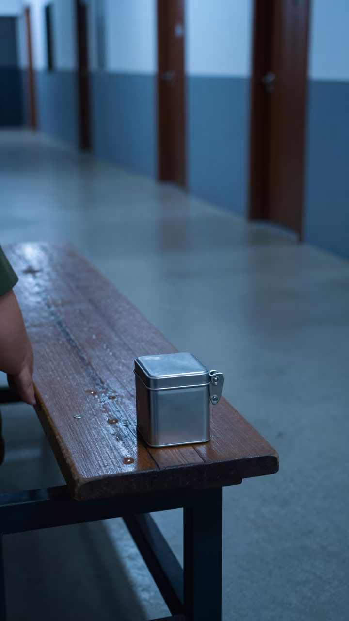 Ceremonial Rifle Sling Tin in Brunei Barracks in inside a barracks corridor in Brunei