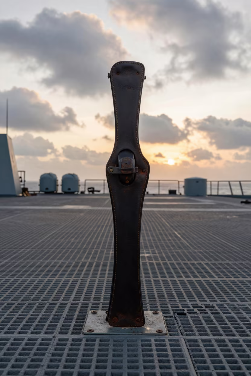 Ceremonial Saber Case on Tanzanian Naval Deck in on a naval deck in rough wind in Tanzania