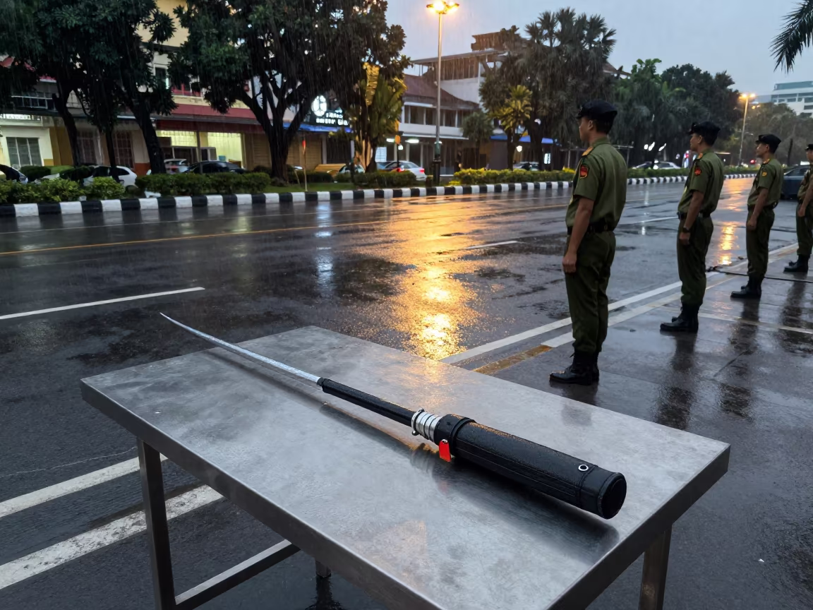 Ceremonial Saber Case at Ho Chi Minh Checkpoint in at a checkpoint lane in Thao Dien, Ho Chi Minh City