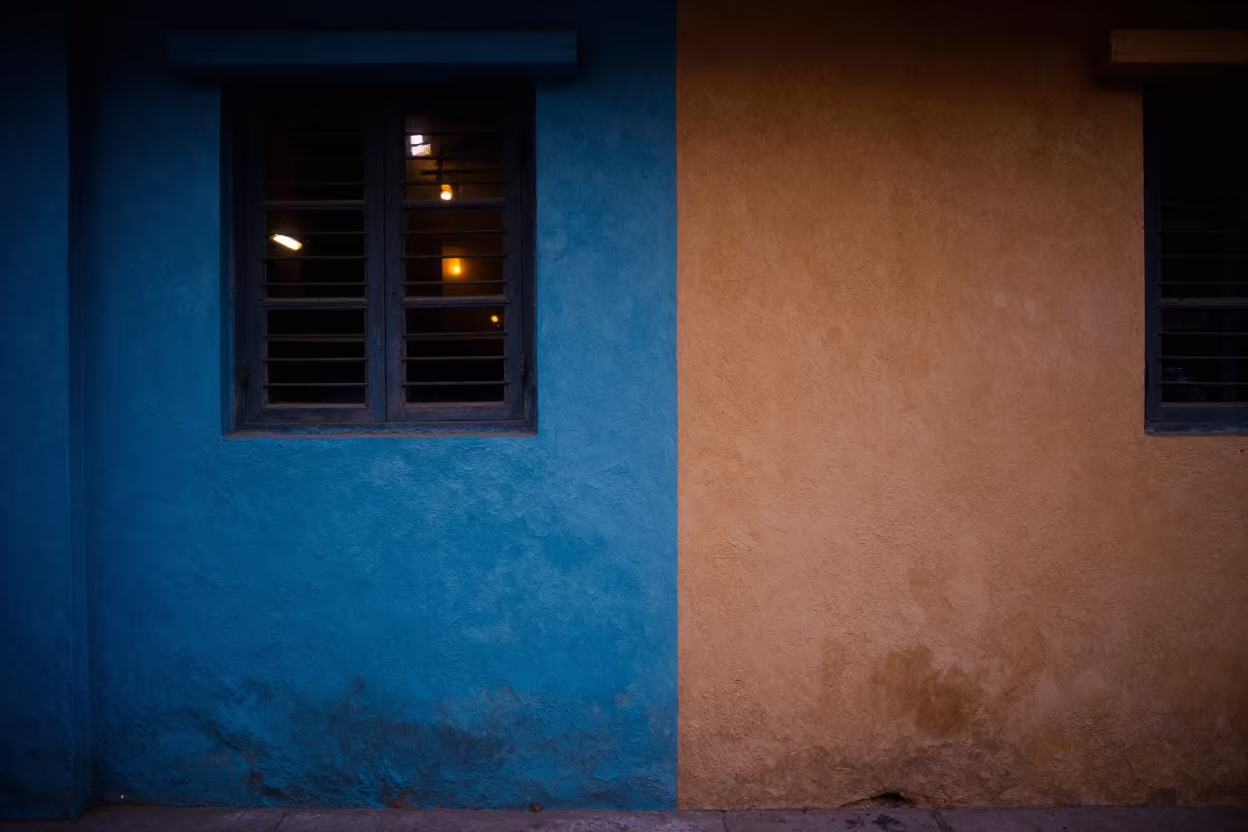 Cerulean to Sienna Dusk Light Lahore Passage in inside a skylit passageway in Lahore