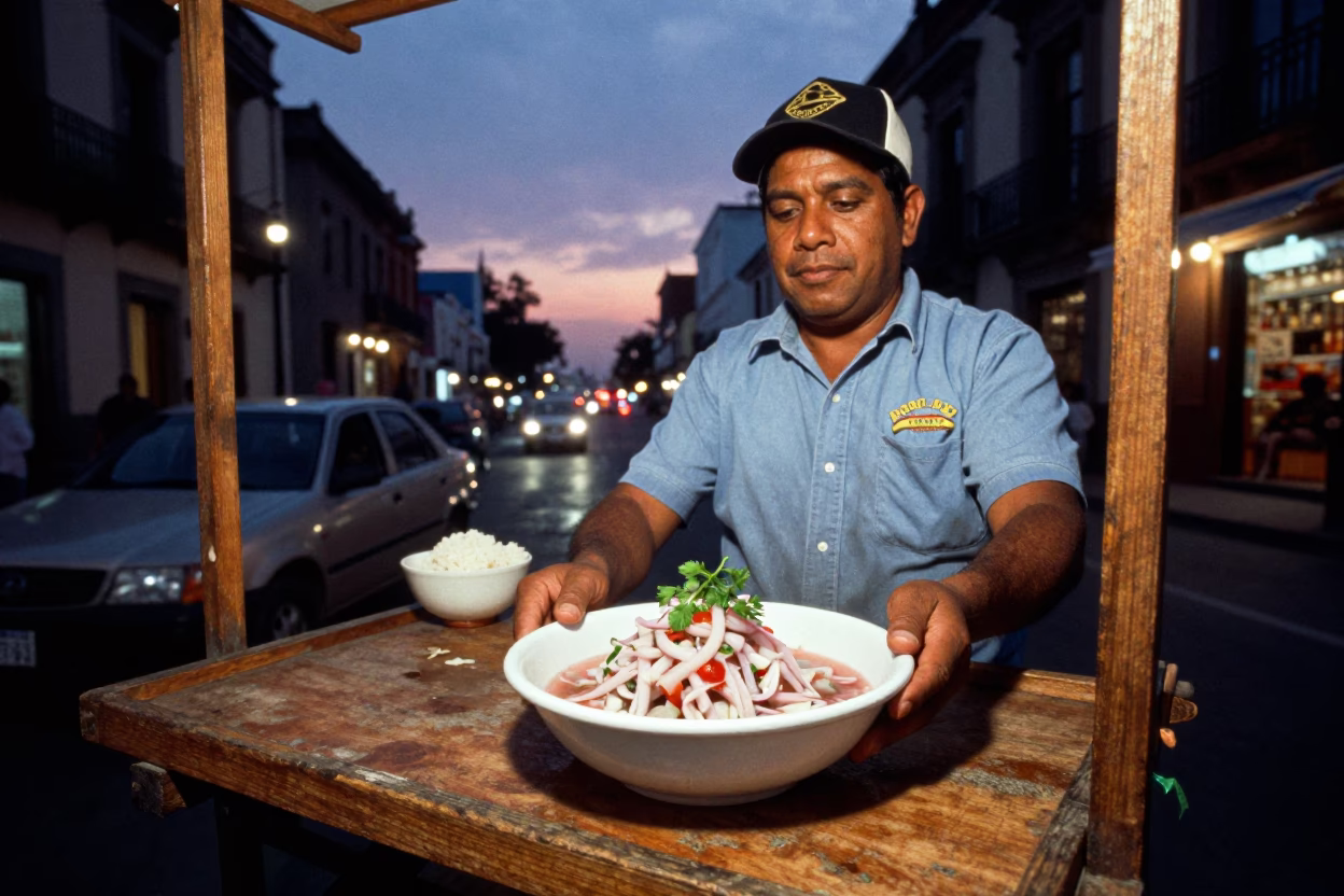 Ceviche Twilight at As City Lights Begin To Glow in Mexico City in in Mexico City, Mexico