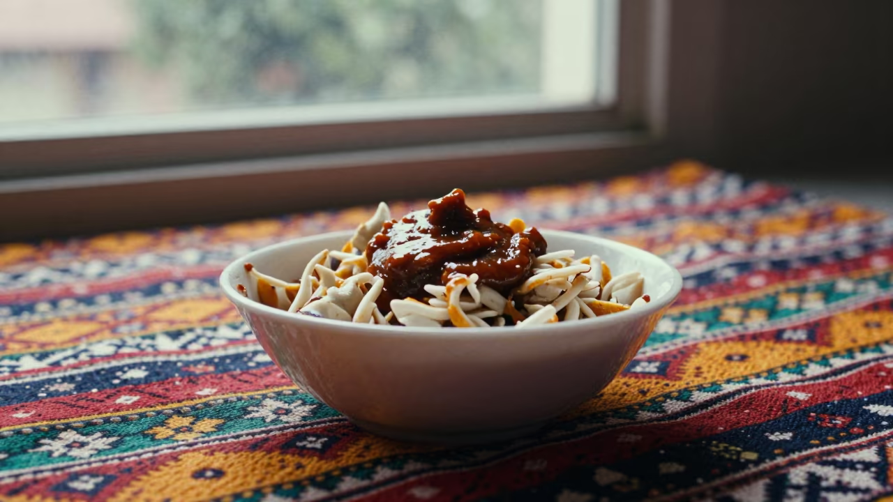 Chaat with Tamarind Chutney on Iseyin Blanket in on a picnic blanket in Iseyin