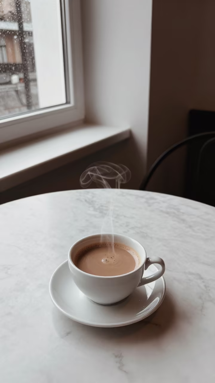 Chai Cardamom Steam Marble Table Kharkiv in on a marble cafe table in Kharkiv