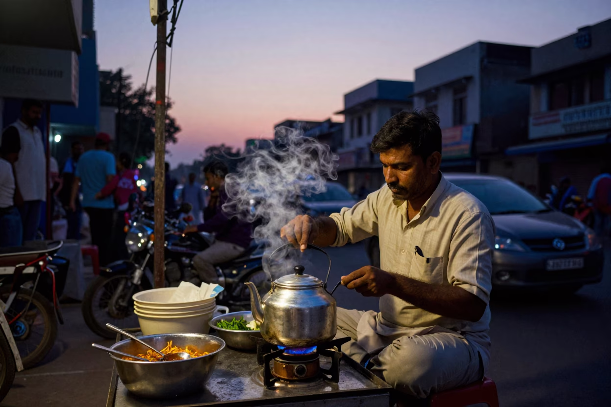 Chai in Delhi at Indigo Twilight After Sunset in in Delhi, India