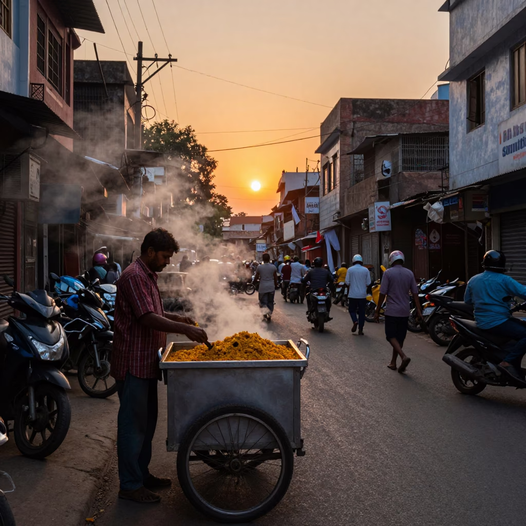 Chai in Hyderabad at As The Sun Drops Toward The Horizon in in Hyderabad, India