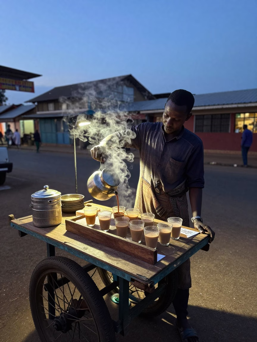 Chai Stall in Nairobi at The Early Evening Light in in Nairobi, Kenya