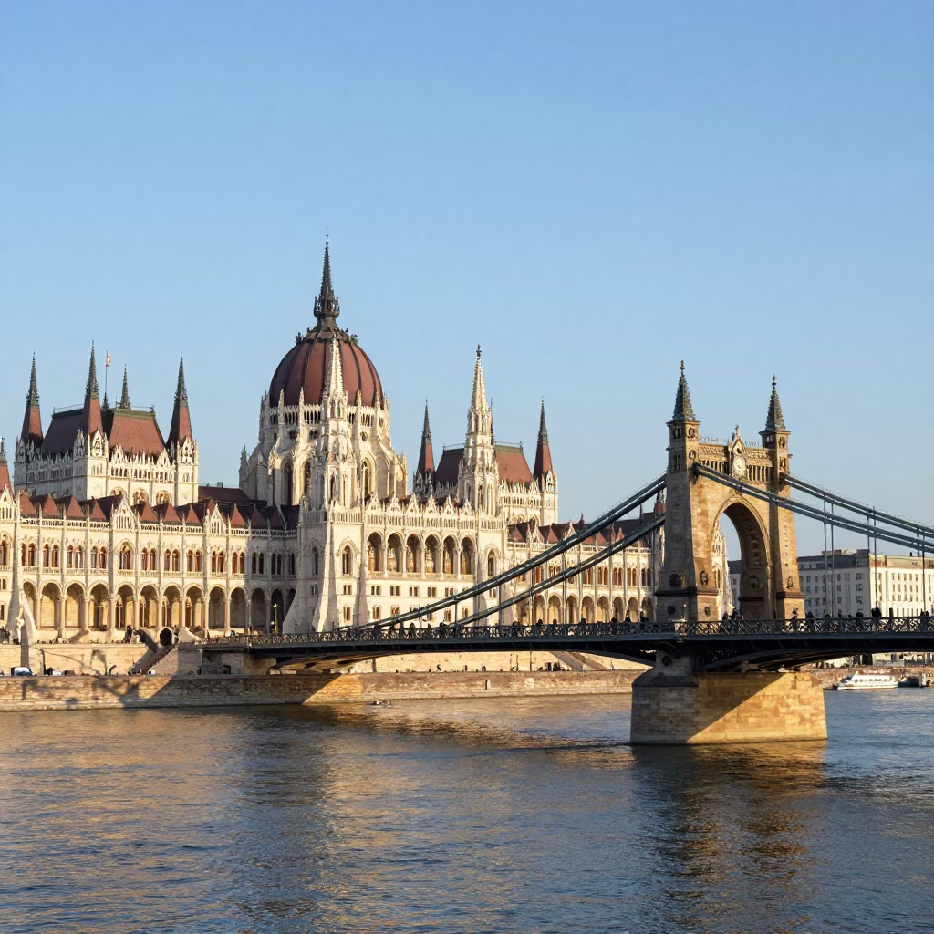 Chain Bridge in Budapest at Clear Late-afternoon Light in in Budapest, Hungary