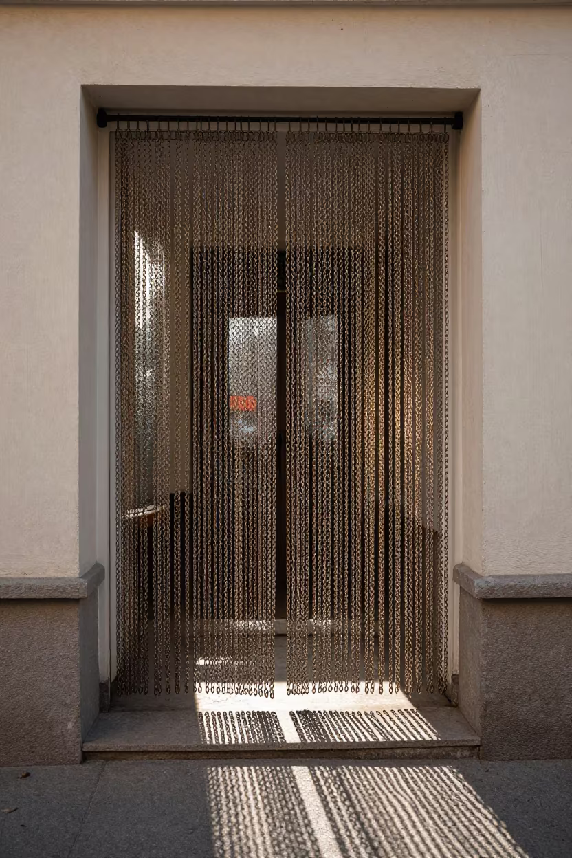 Chain Curtain Light Play Tbilisi Passageway in inside a skylit passageway in Tbilisi