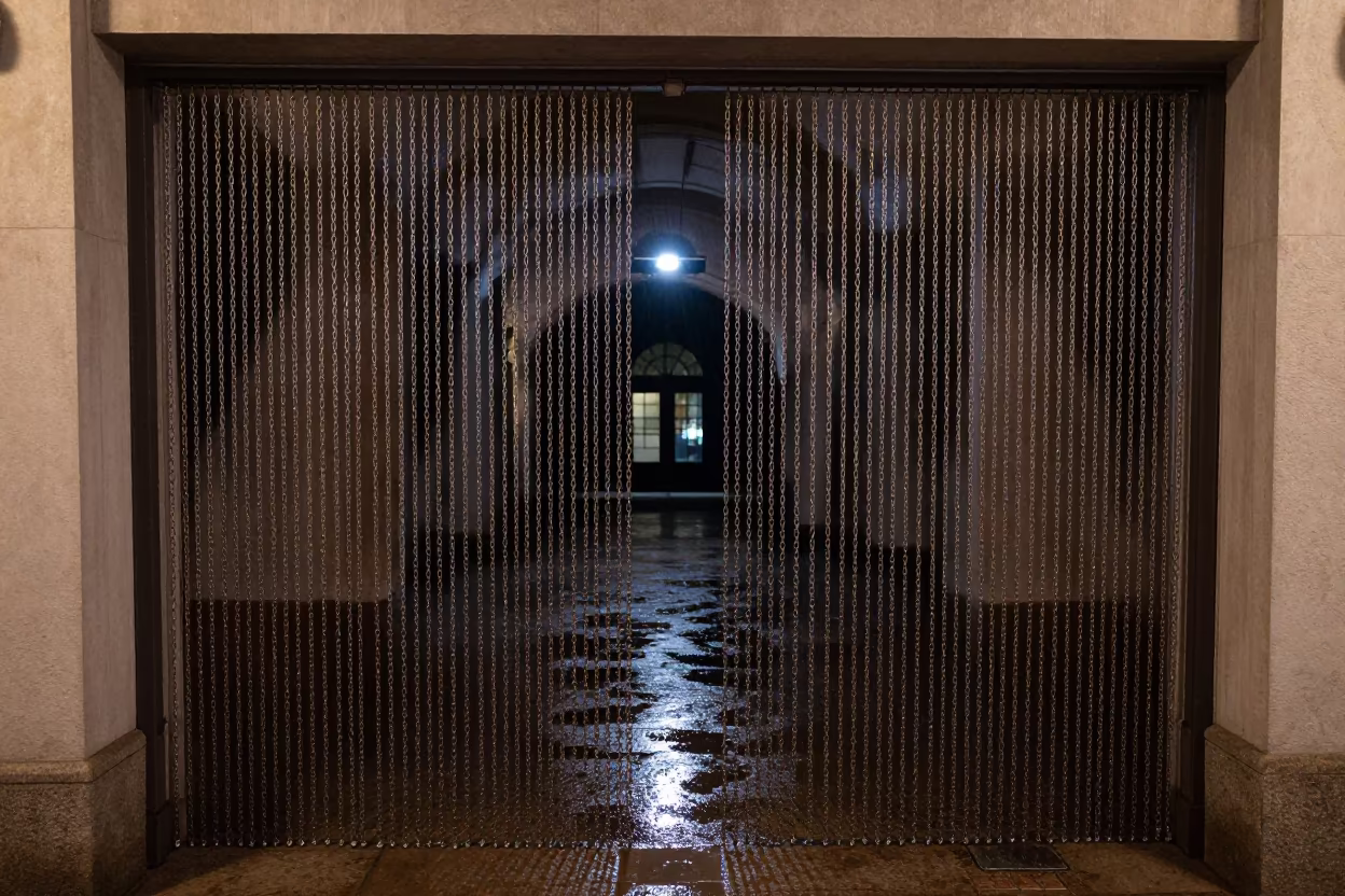 Chain Curtain Light Reflection Night Atrium in inside a vaulted atrium near Sao Luis