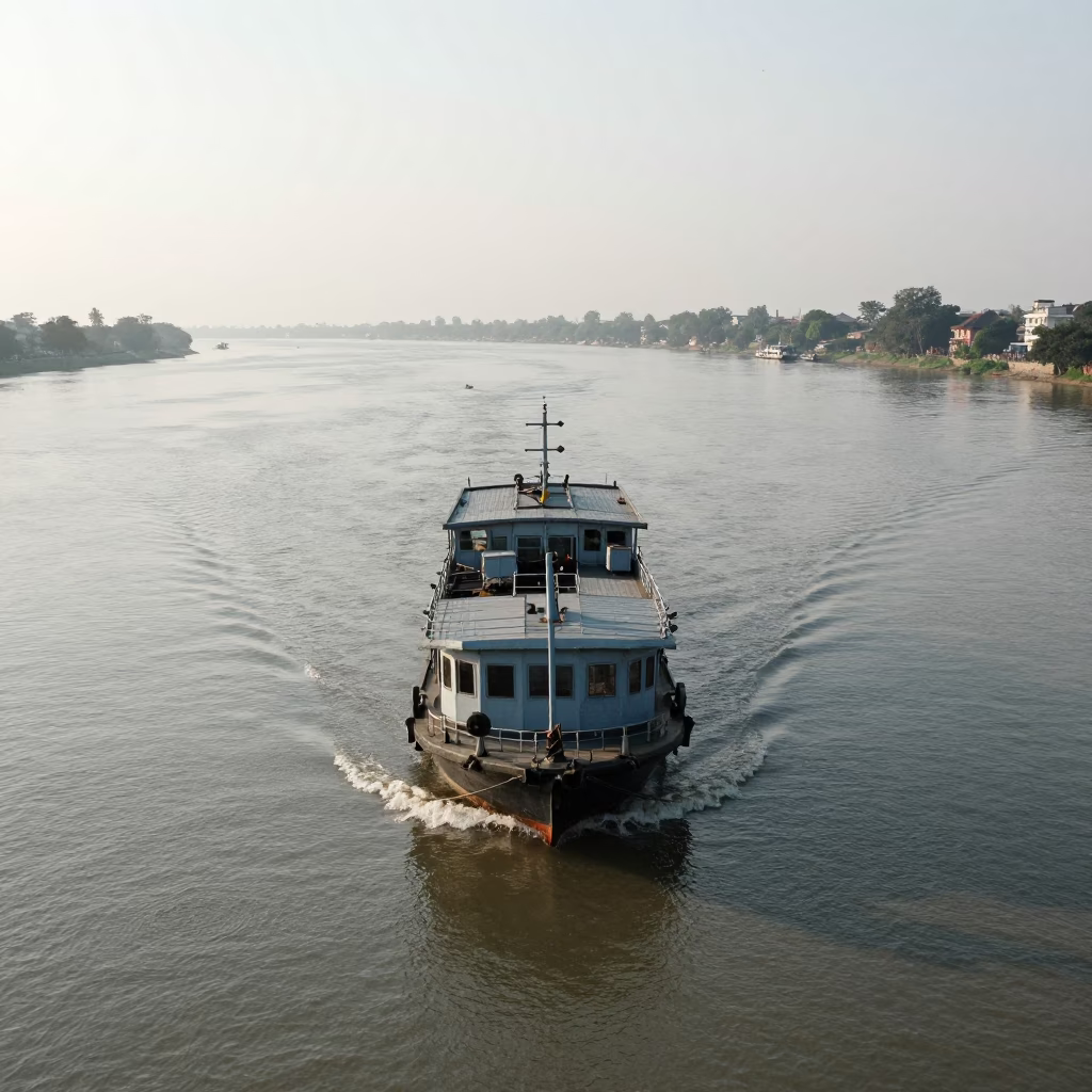 Chain Ferry Crossing Hooghly River in Kolkata India Late Morning Light in in Kolkata, India