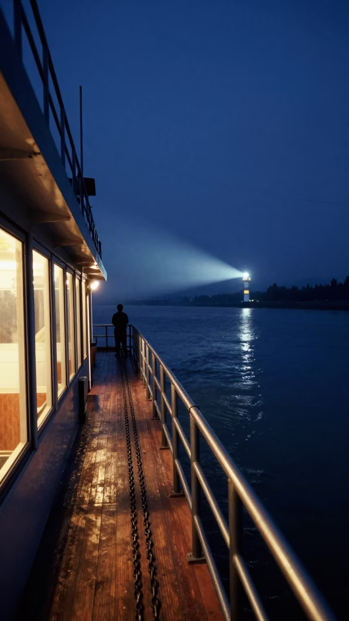 Chain Ferry Crossing River at Night Near Kunming in near Kunming