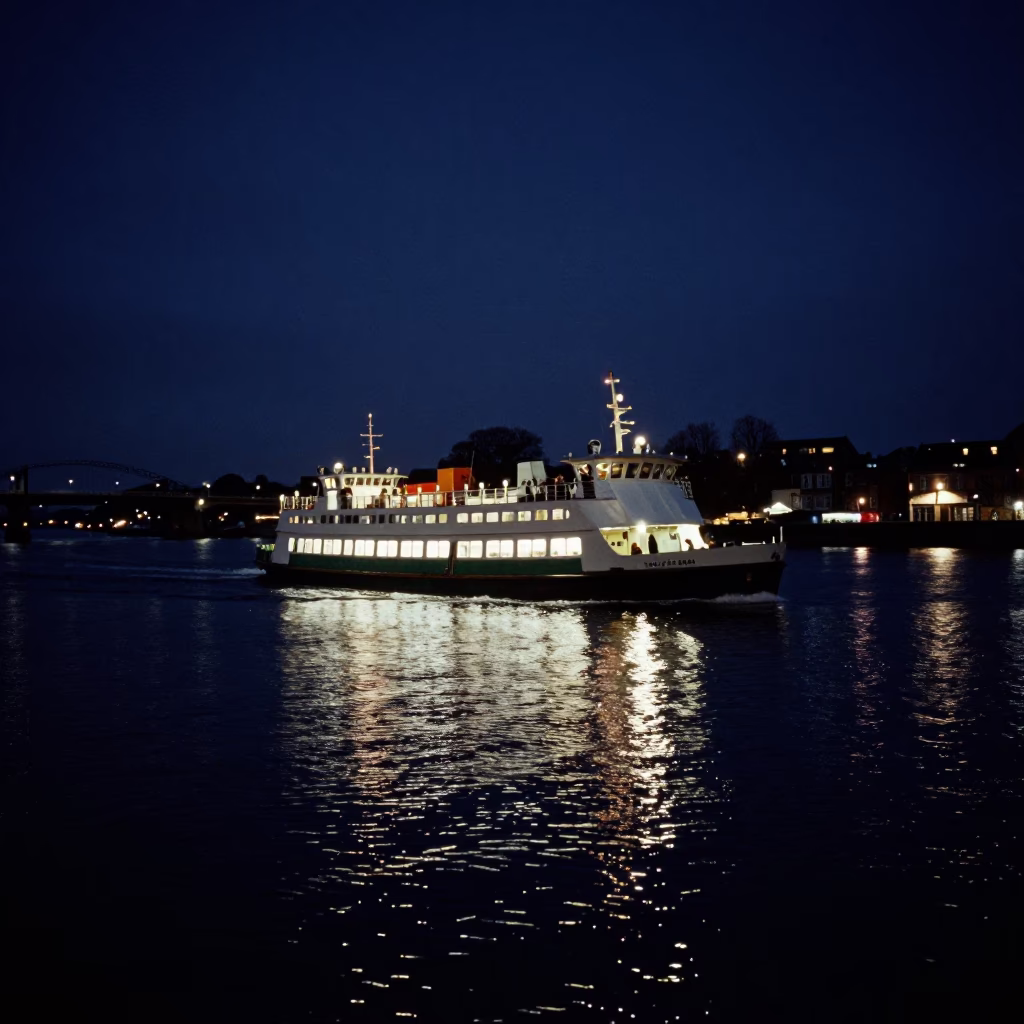 Chain Ferry Crossing River Severn at Night in Bristol United Kingdom in in Bristol, United Kingdom