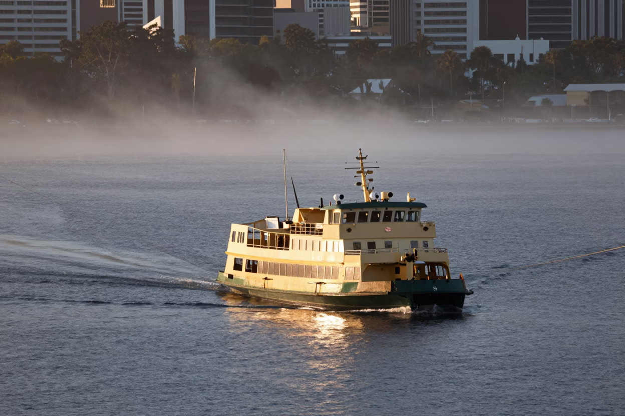 Chain Ferry Crossing Swan River at Nautical Dawn in Perth Western Australia in in Perth, Western Australia, Australia