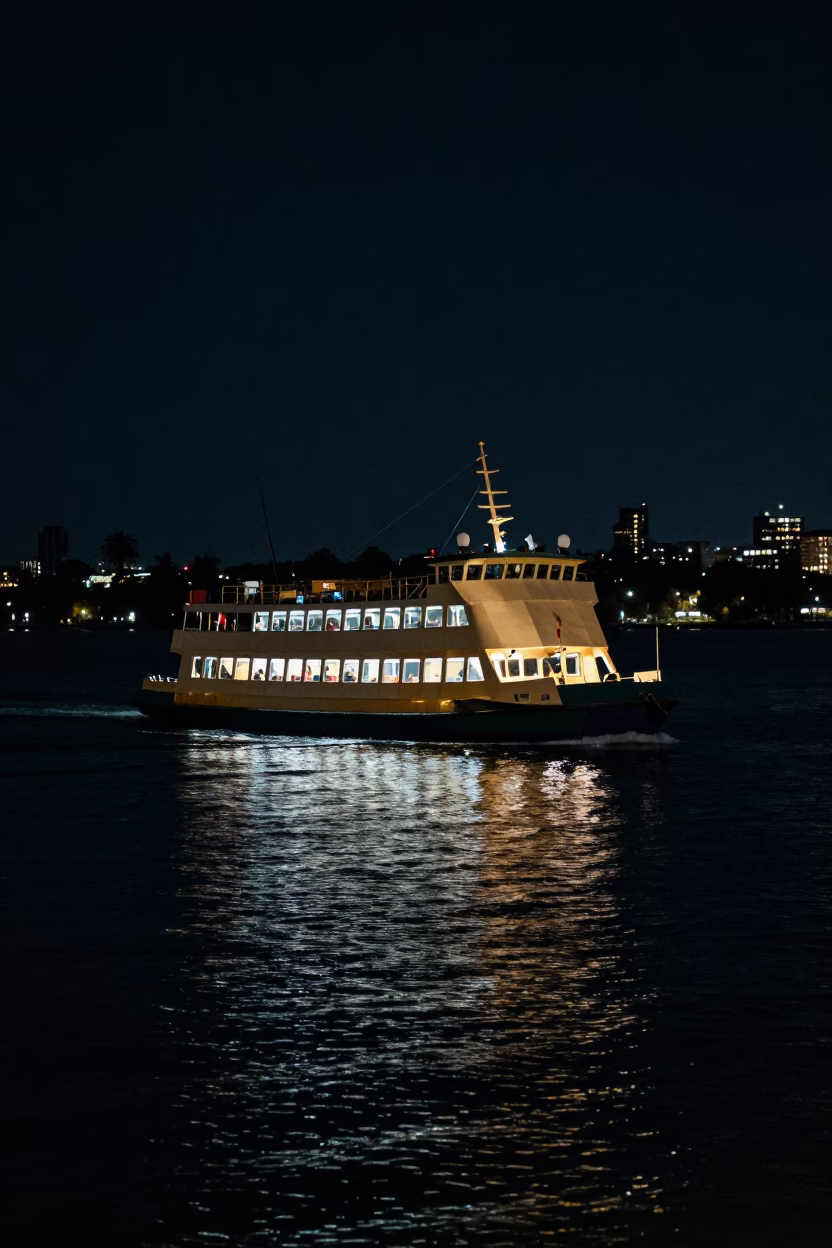 Chain Ferry Crossing Swan River at Night in Perth Western Australia in in Perth, Western Australia, Australia