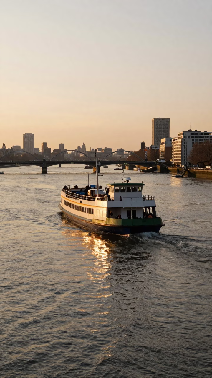 Chain Ferry Crossing the Thames in Honeyed Evening Light London United Kingdom in in London, United Kingdom