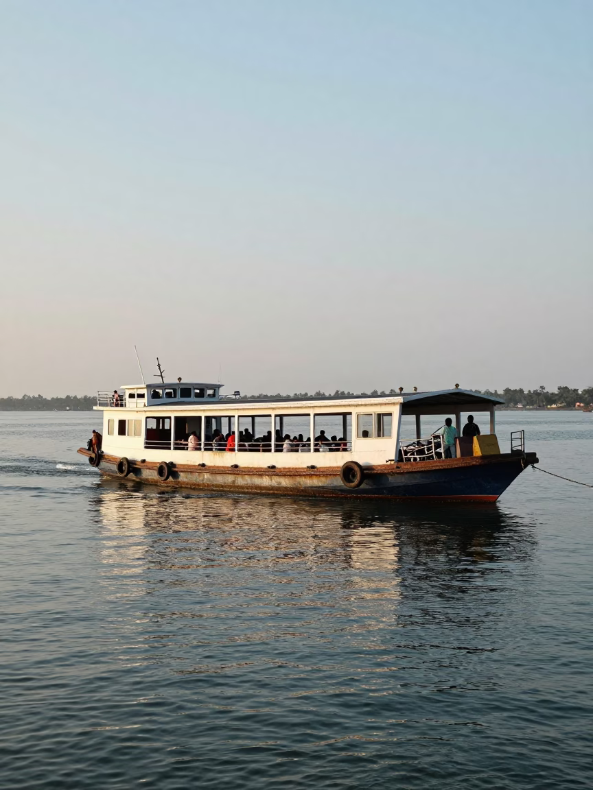 Chain Ferry Crossing Vembanad Lake in Kochi India Late Afternoon Light in in Kochi, India