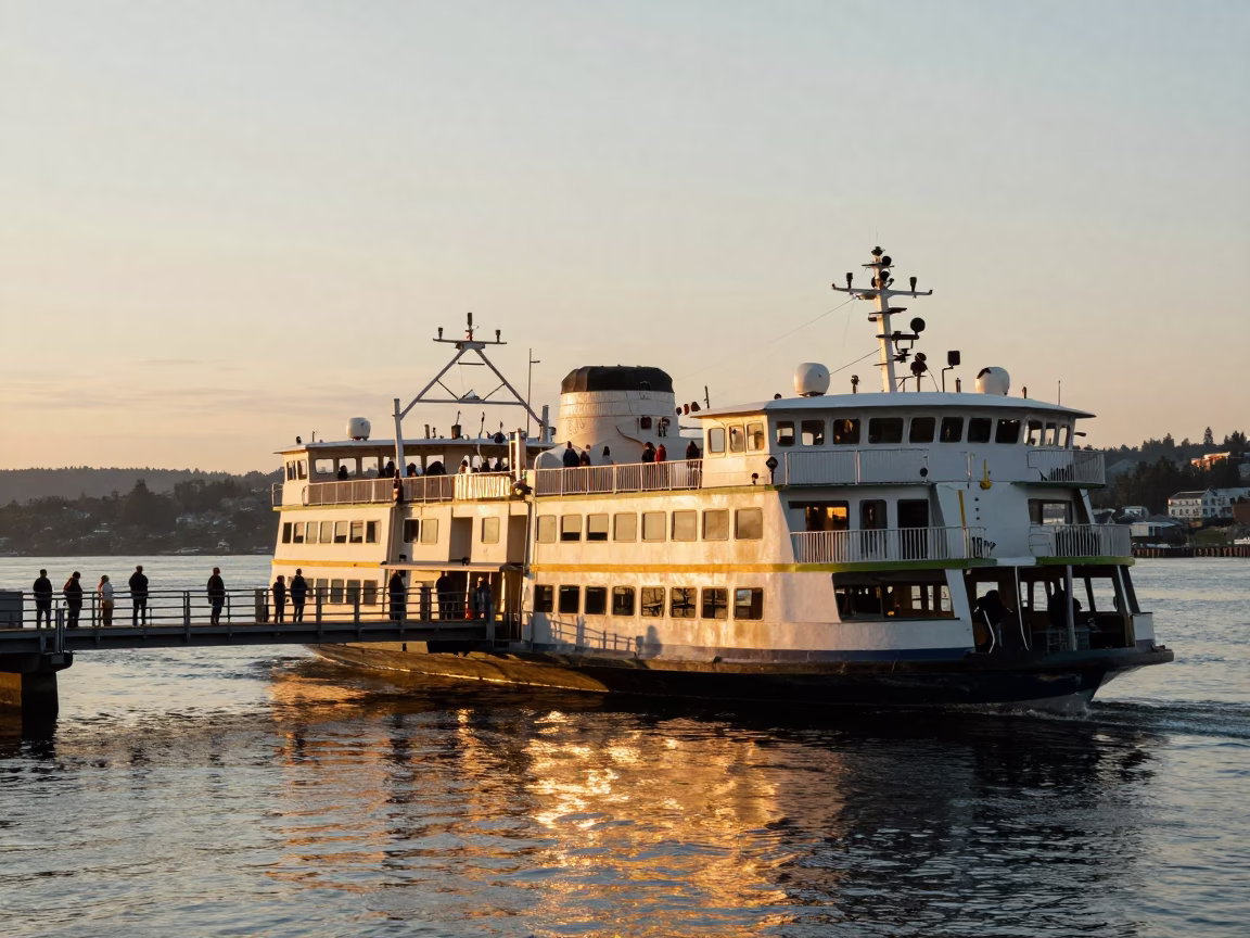 Chain Ferry Crossing Willamette River at Sunset in Portland Oregon in in Portland, Oregon, United States