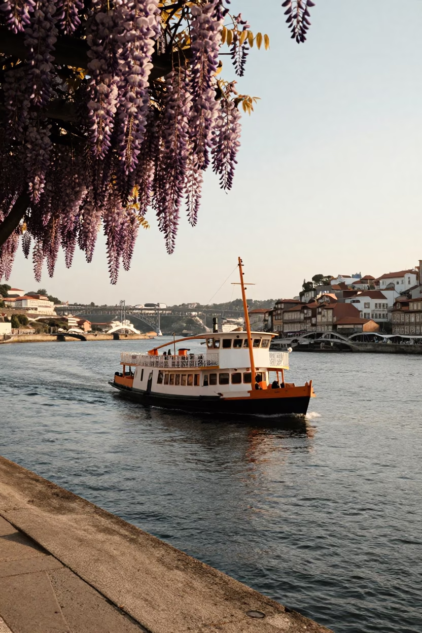 Chain Ferry in Porto at The Late Afternoon Light in in Porto, Portugal