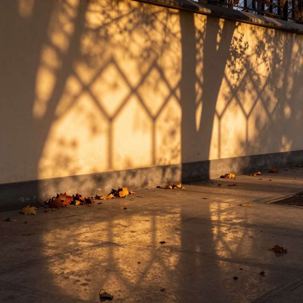 Chain Link Fence Shadow Pattern Sofia Sunset in inside a skylit passageway in Sofia
