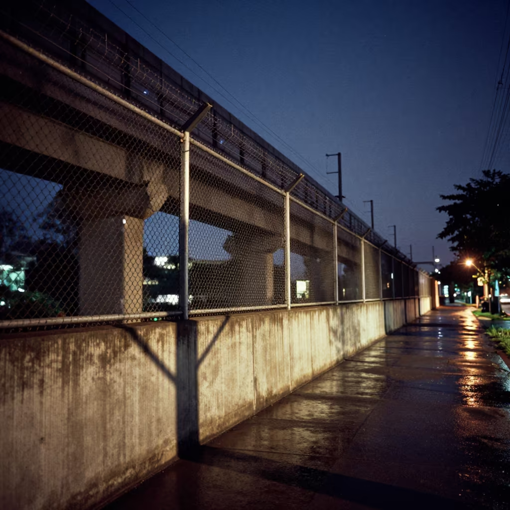 Chain Link Shadow on Concrete Under Tawau Train in under an elevated train line in Tawau
