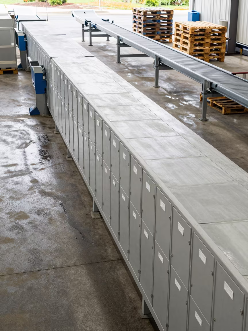 Chain Locker on Sorting Belt Santa Cruz in at a parcel sorting belt in Santa Cruz