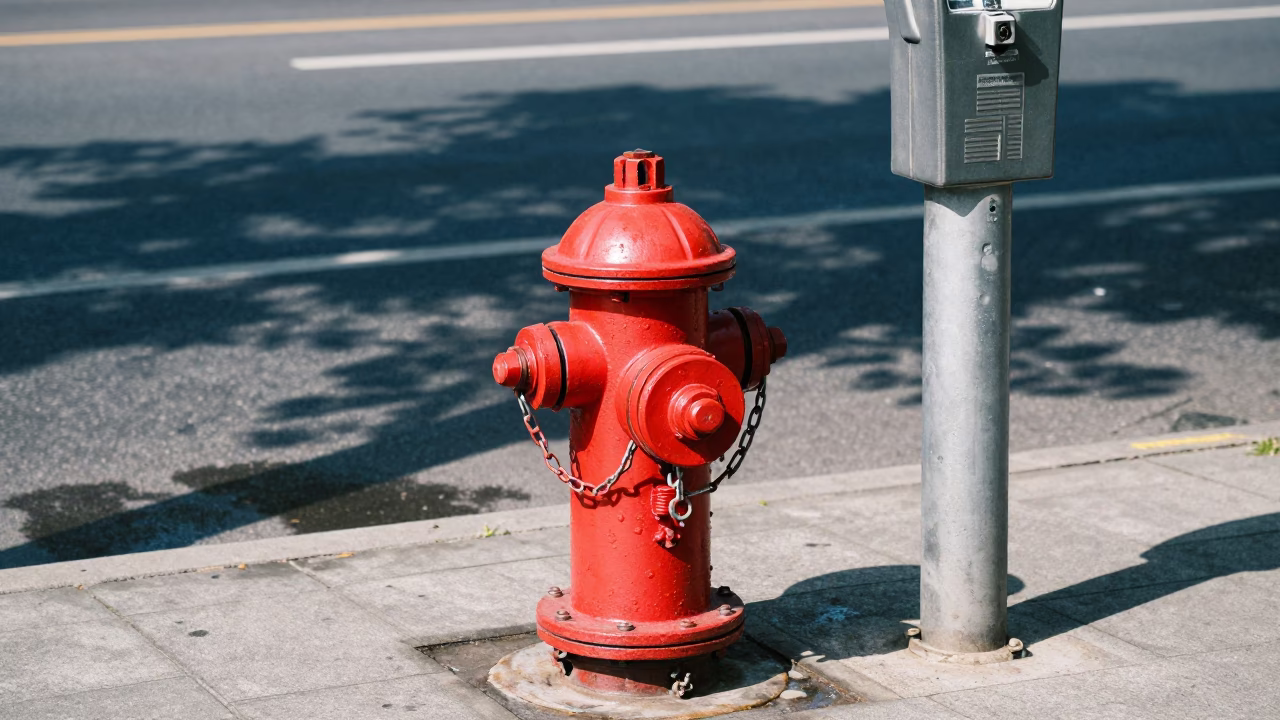 Chained Hydrant Parking Meter Wenzhou Tram Stop in at a tram stop in Wenzhou