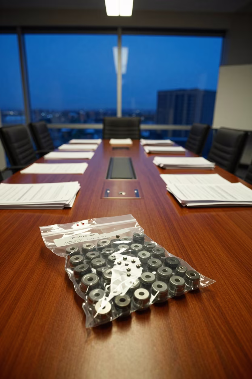 Chair Caster Kit on Boardroom Table Evening Light in at a boardroom table before a meeting near Los Angeles