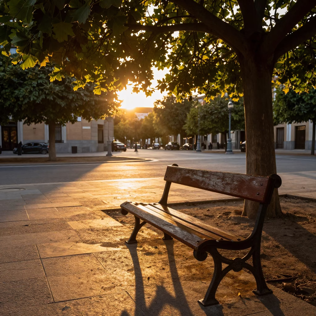 Chair Plaza in Madrid at Sunset Light in in Madrid, Spain