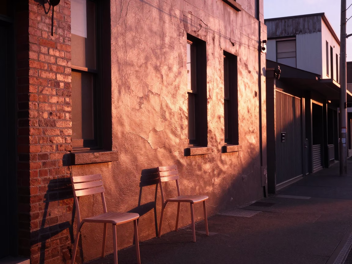 Chairs Laneway in Melbourne at Copper-toned Light Before Dusk in in Melbourne, Victoria, Australia
