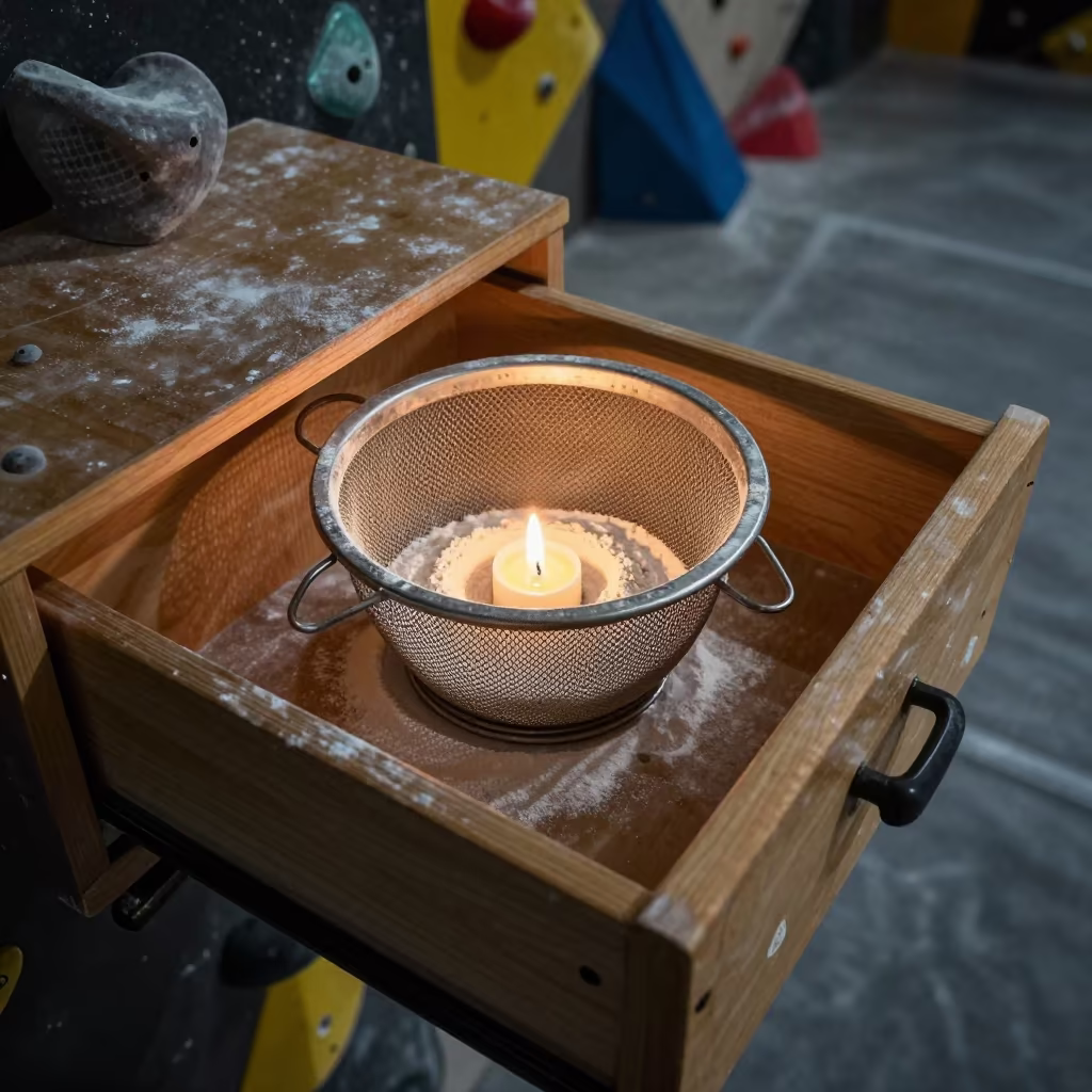 Chalk Bucket Sieve Drawer Climbing Gym Podgorica in inside a climbing gym warmup zone in Podgorica
