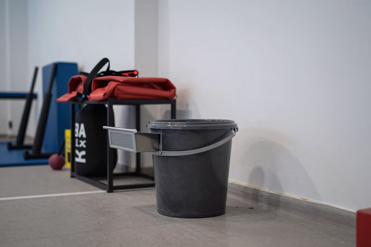 Chalk Bucket Sieve Drawer Gym Check-In Desk Kyiv in at a gym check-in desk in Kyiv