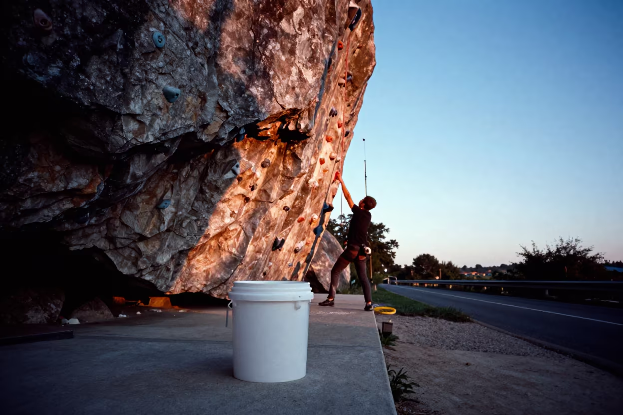 Chalk Bucket Under Overhang Before Dusk in at a roadside stop near Bonoua