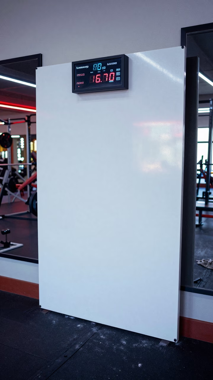 Chalk Dust on Timer Board in Sumbawanga Gym in inside a strength room in Sumbawanga