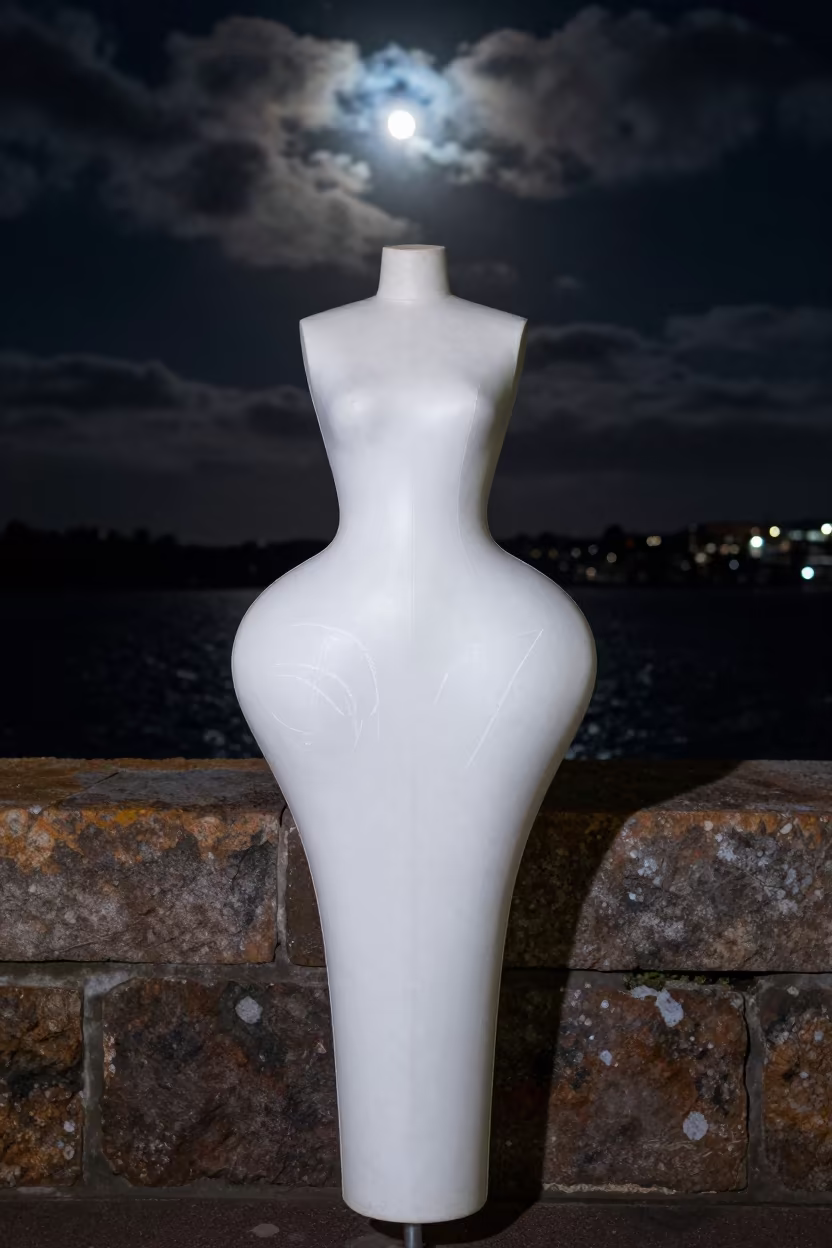 Chalk Marked Dress Form on Sydney Harbor Wall in against a wind-beaten harbor wall near Glebe, Sydney