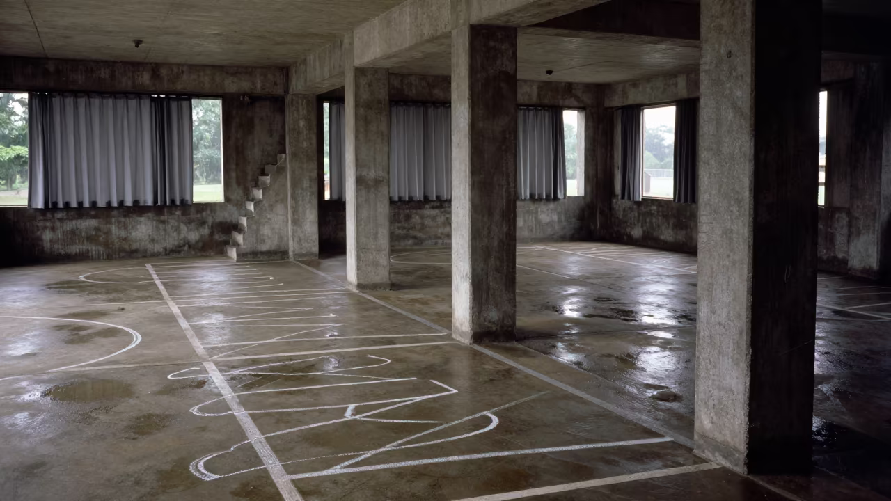 Chalk Marks on Bunker Floor in Mizoram in inside a bunker stairwell in Mizoram