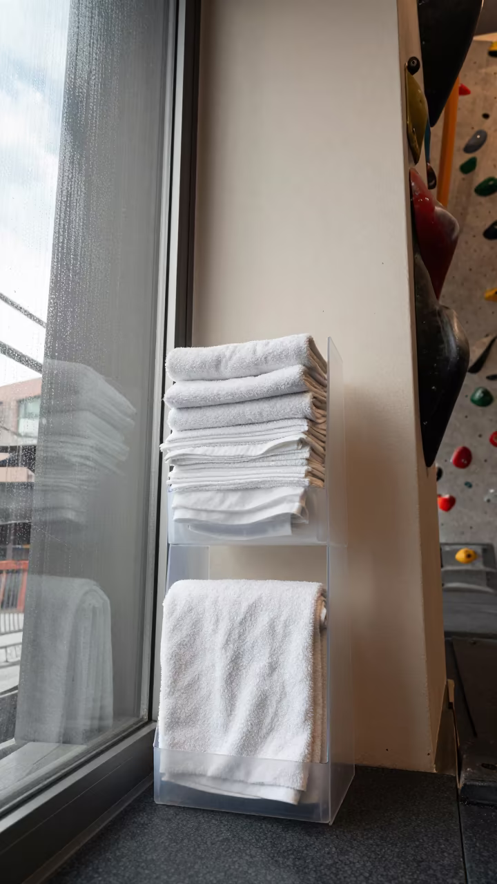 Chalk Towel Caddy in Berlin Climbing Gym in inside a climbing gym warmup zone near Mitte, Berlin