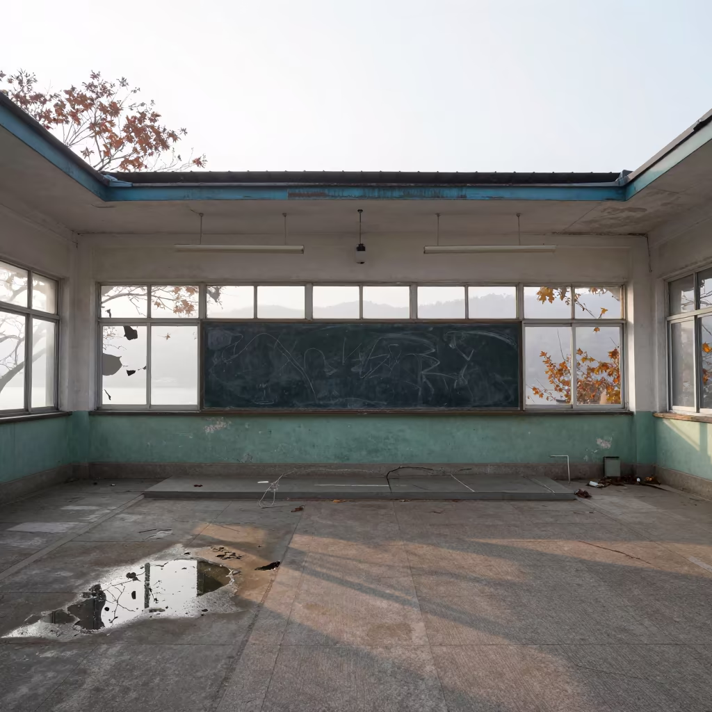 Chalkboard Behind Broken Glass in Incheon Hammam in inside a roofless hammam near Incheon