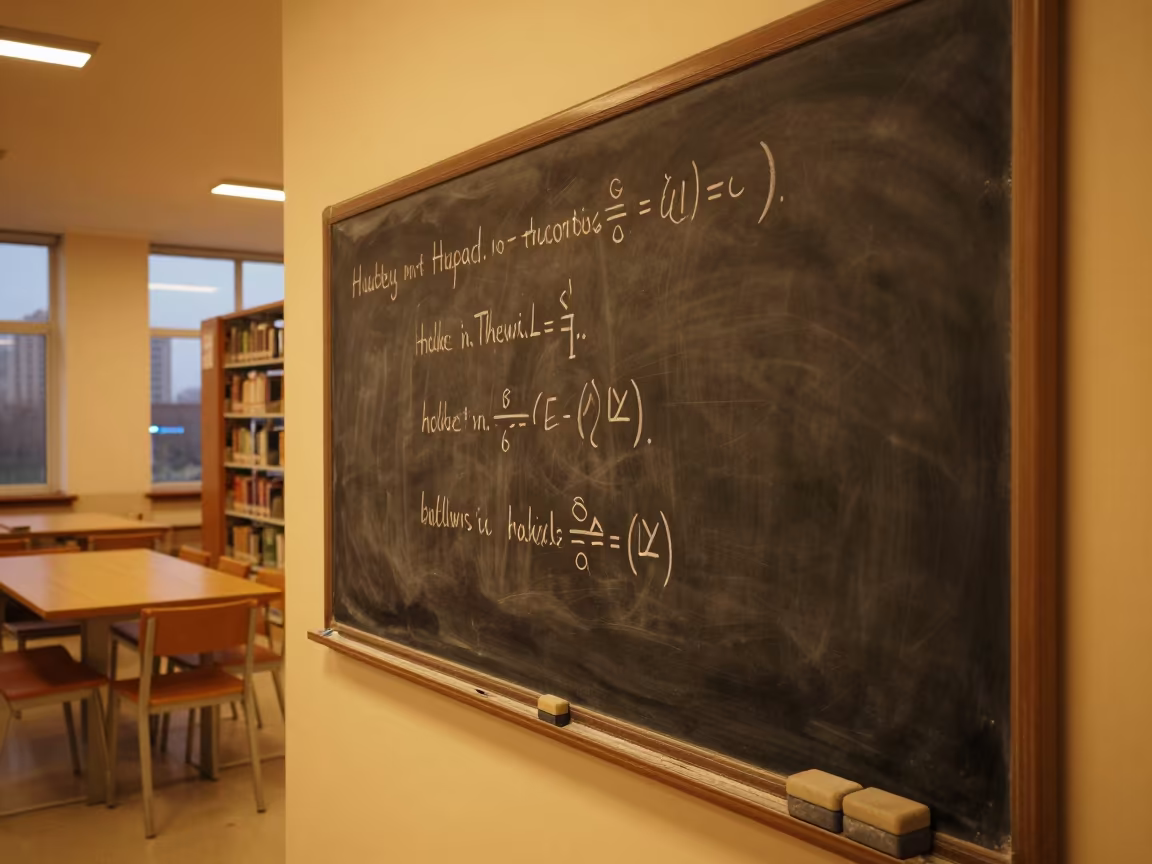 Chalkboard Lesson in Hohhot Library Dusk in inside a campus library reading room in Hohhot