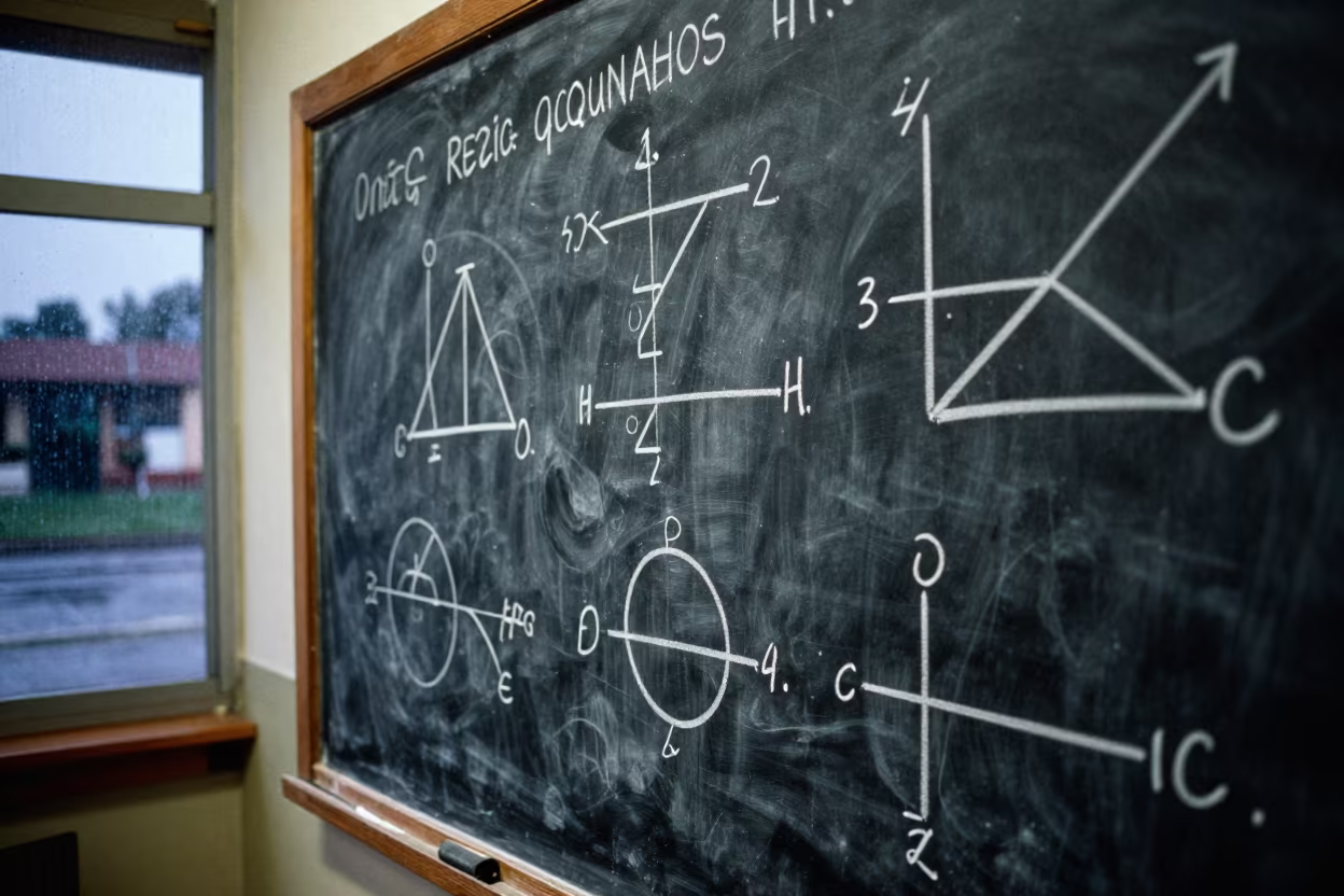 Chalkboard Physics Diagrams in Aguascalientes Woodshop in in a woodshop classroom in Aguascalientes