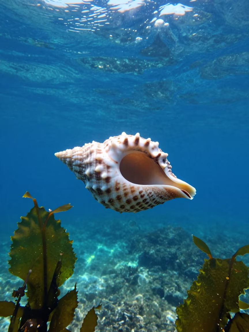 Chambered Nautilus in Deep Blue Kelp in along a kelp-fringed shelf near Venice