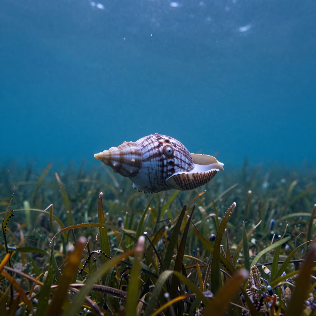 Chambered Nautilus Drifting Over Seagrass in above a seagrass meadow near Surry Hills, Sydney